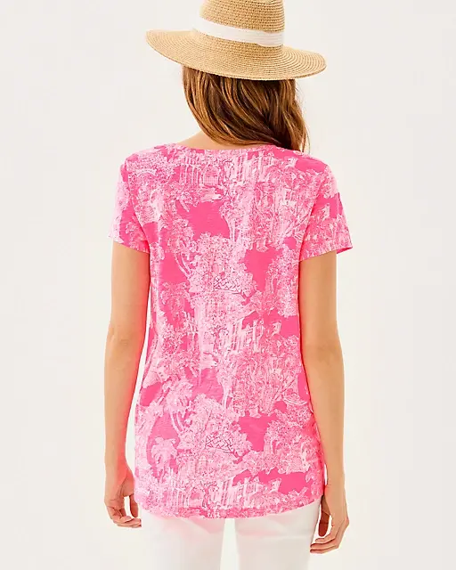 Lilly Pulitzer Etta V-Neck Top Roxie Pink Pb Anniversary Toile