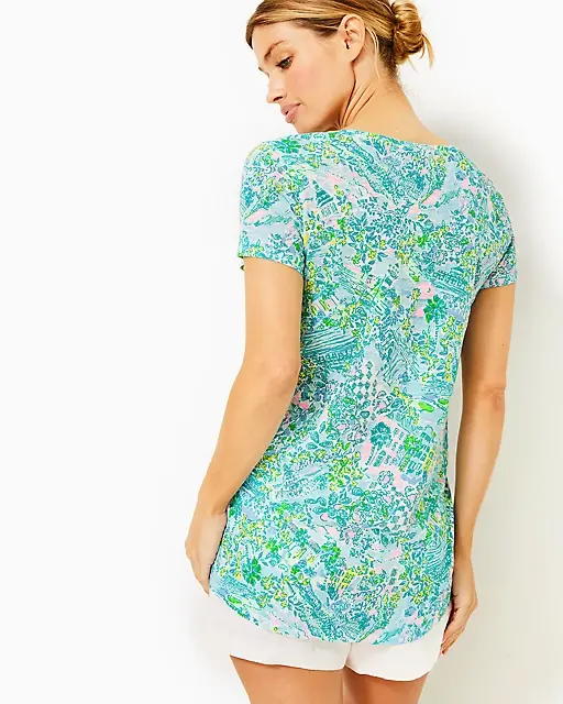 Lilly Pulitzer Etta V-Neck Top Surf Blue Lilly Loves South Carolina