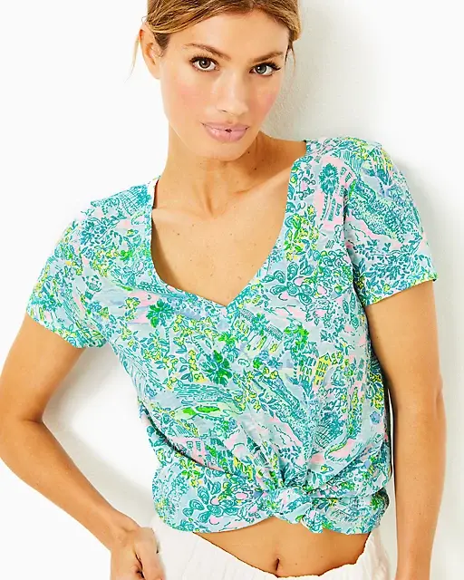 lilly pulitzer Etta V-Neck Top Surf Blue Lilly Loves South Carolina