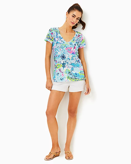 Lilly Pulitzer Etta V-Neck Top Whisper Blue Lilly Loves Nantucket