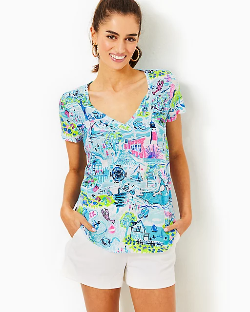 lilly pulitzer Etta V-Neck Top Whisper Blue Lilly Loves Nantucket