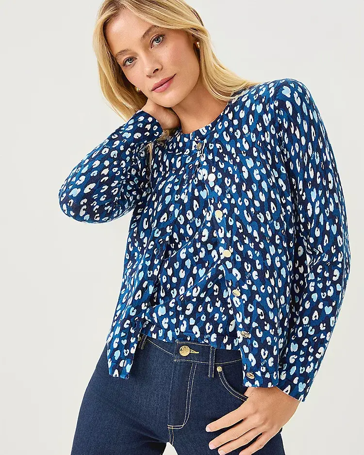 lilly pulitzer Fairley Cardigan & Sweater Shell Set Starlight Navy Youre An Animal