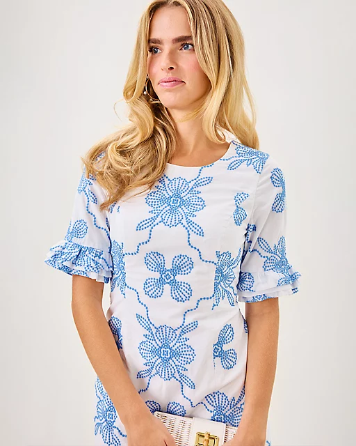 Lilly Pulitzer Fiesta Dress Sunwashed Blue Al Fresco Dot Embroidery