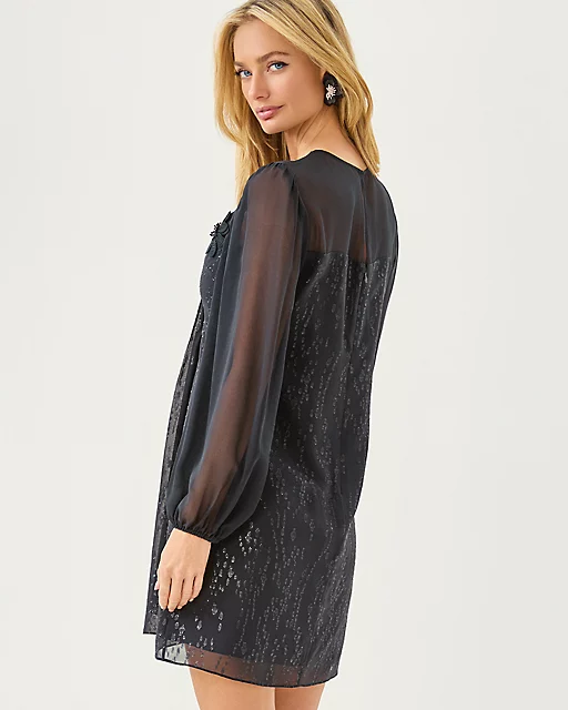 Lilly Pulitzer Gail Silk Dress Noir Fish Clip Chiffon