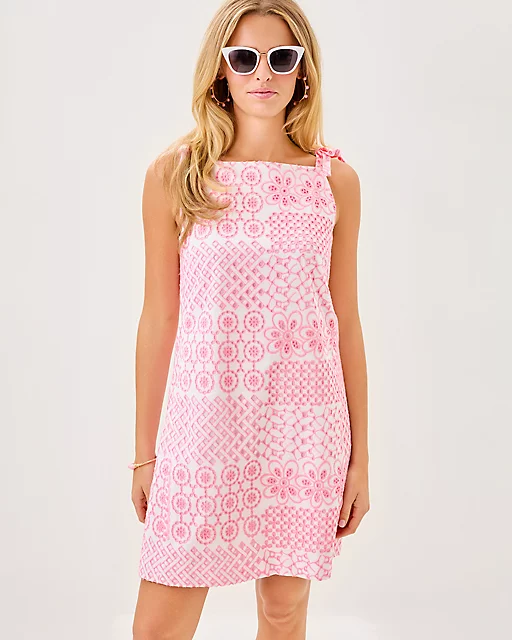 lilly pulitzer Gerad Shift Dress Conch Shell Pink Patchwork Eyelet