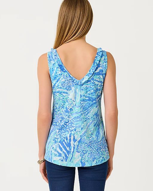 Lilly Pulitzer Gigi Ruffle Tank Top Blue Haven Hey Hey Soleil
