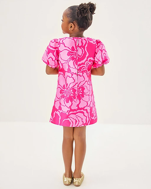 Lilly Pulitzer Girls Mini Britnee Dress Parigi Pink Go Big Satin Jacquard