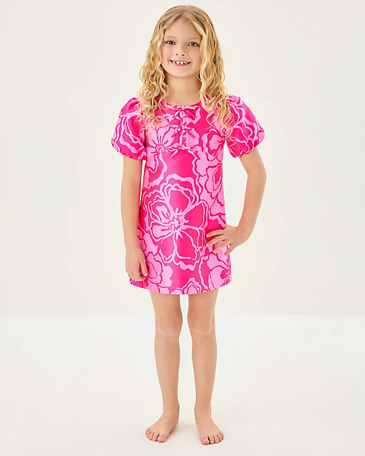 Lilly Pulitzer Girls Mini Britnee Dress Parigi Pink Go Big Satin Jacquard