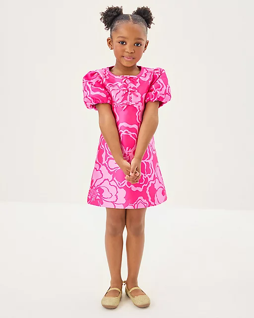 lilly pulitzer Girls Mini Britnee Dress Parigi Pink Go Big Satin Jacquard