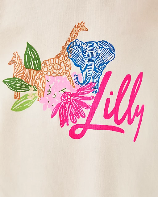 Lilly Pulitzer Girls Mini Jansen Long Sleeve Top Multi Endless Animals Summer Graphic Childrens