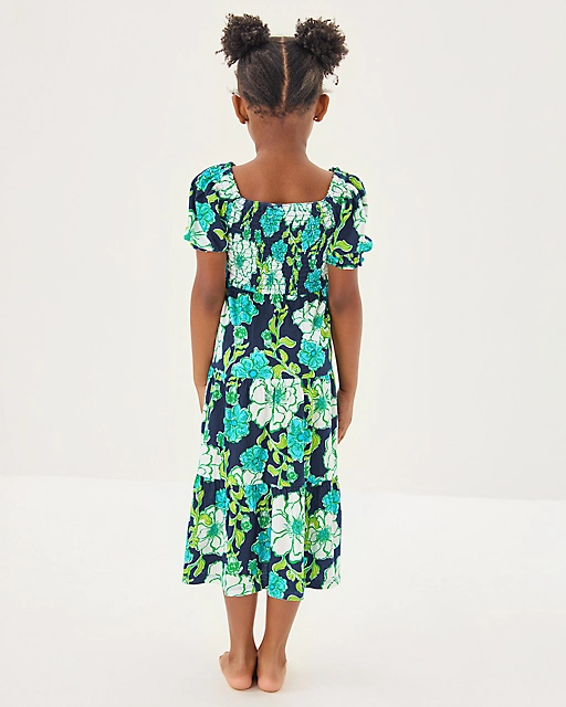 Lilly Pulitzer Girls Mini Jilly Sleeved Midi Dress Low Tide Navy Go Big