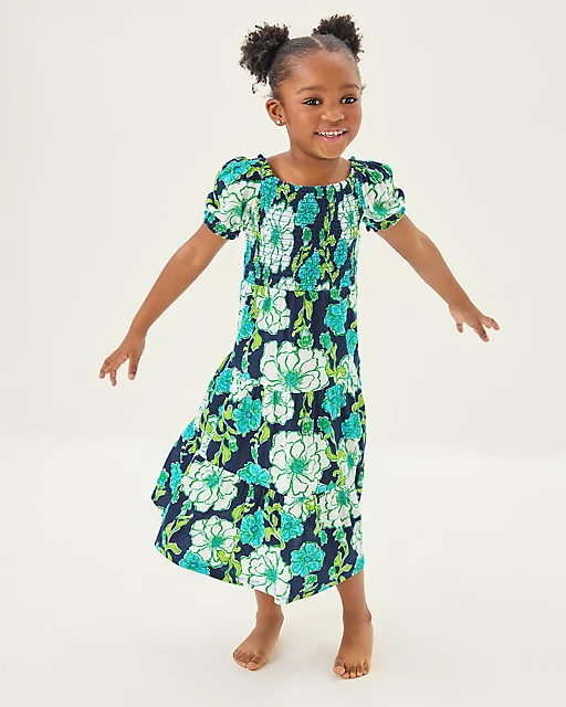 lilly pulitzer Girls Mini Jilly Sleeved Midi Dress Low Tide Navy Go Big