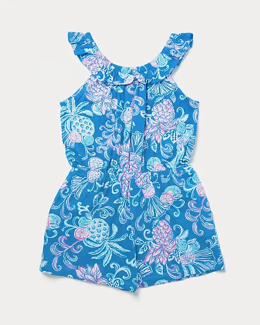 Lilly Pulitzer Girls Yardley Romper Sunwashed Blue Citrus Crush