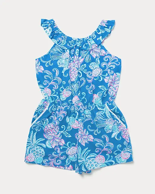 lilly pulitzer Girls Yardley Romper Sunwashed Blue Citrus Crush