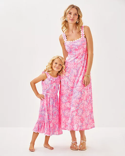 Lilly Pulitzer Girls Zetta Midi Dress Rousseau Pink Zen Garden