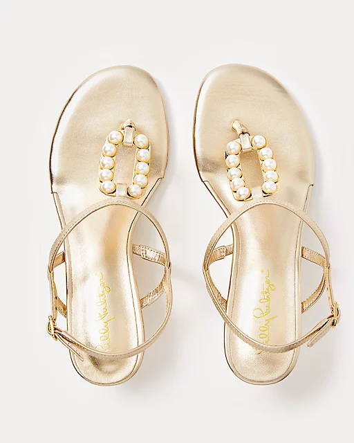 Lilly Pulitzer Good As Gold Pearl Wedge Gold Metallic