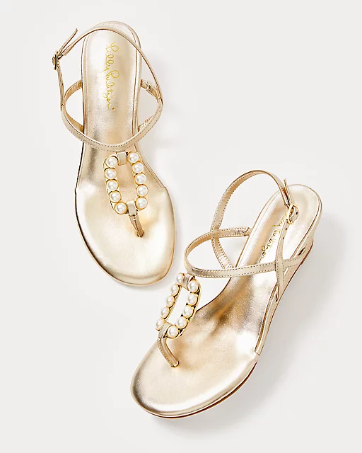 Lilly Pulitzer Good As Gold Pearl Wedge Gold Metallic