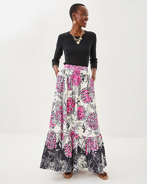 Lilly Pulitzer Inaya High Rise Maxi Skirt Coconut All Dahled Up Engineered Skirt