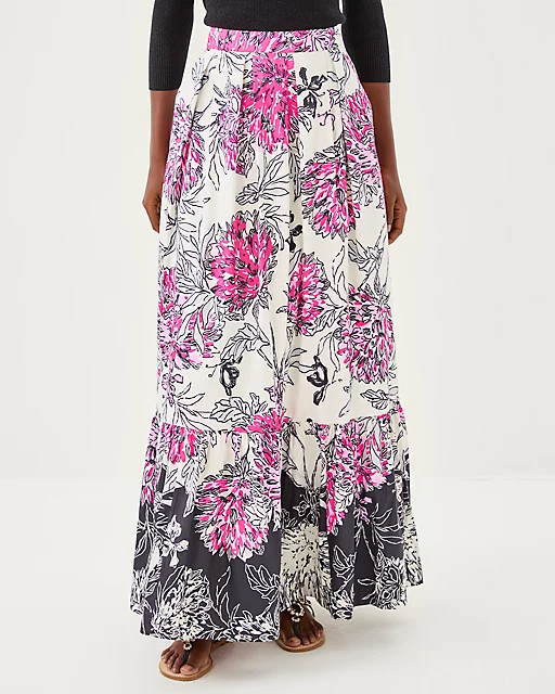 Lilly Pulitzer Inaya High Rise Maxi Skirt Coconut All Dahled Up Engineered Skirt