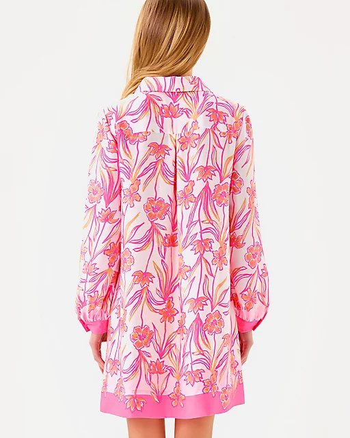 Lilly Pulitzer Iralanne Popover Shirtdress Resort White Lovely Long Stems Engineered Woven Dress