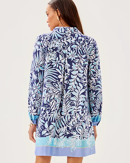 Lilly Pulitzer Iralanne Popover Shirtdress Sapphire Pool Summer Shorelines Engineered Woven Dress