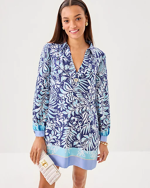 Lilly Pulitzer Iralanne Popover Shirtdress Sapphire Pool Summer Shorelines Engineered Woven Dress