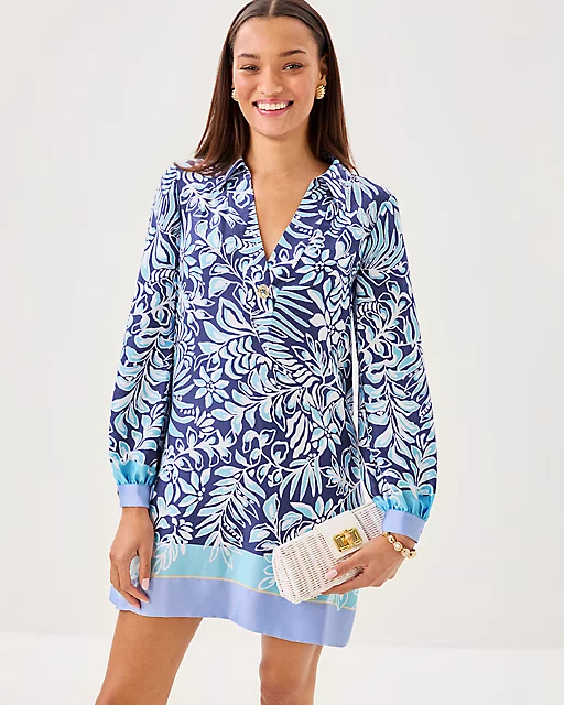 lilly pulitzer Iralanne Popover Shirtdress Sapphire Pool Summer Shorelines Engineered Woven Dress
