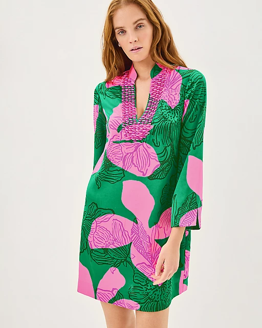 Lilly Pulitzer Irella Caftan Dress Kitts Green Oversized Sunset Shadows
