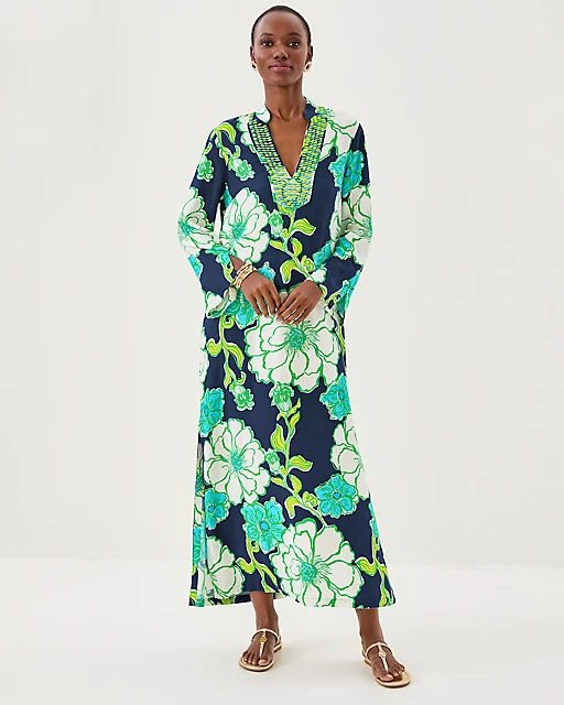Lilly Pulitzer Irella Maxi Caftan Dress Low Tide Navy Oversized Go Big