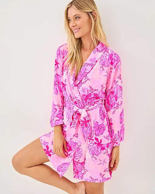 Lilly Pulitzer Issie Pajama Knit Robe Parigi Pink Supporting Squad