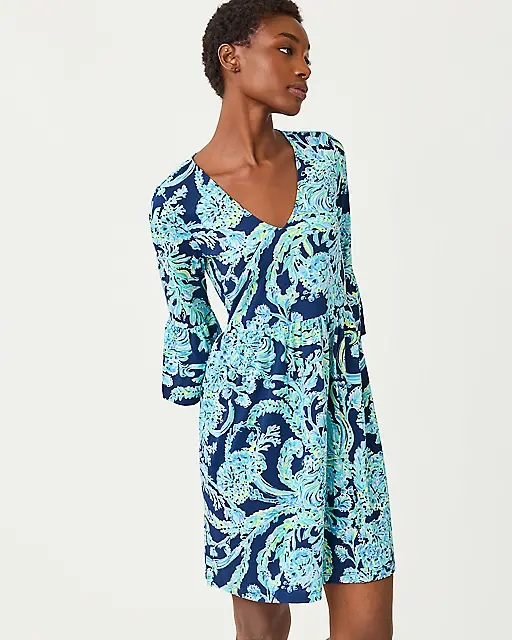 Lilly Pulitzer Jannie V-Neck Dress High Tide Navy Scuba Doo