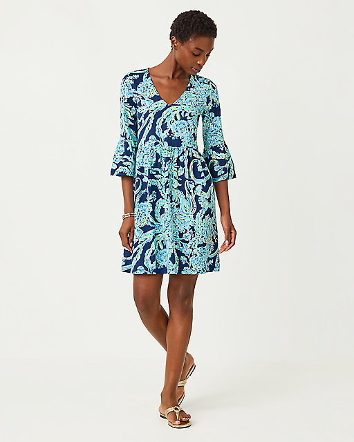 Lilly Pulitzer Jannie V-Neck Dress High Tide Navy Scuba Doo