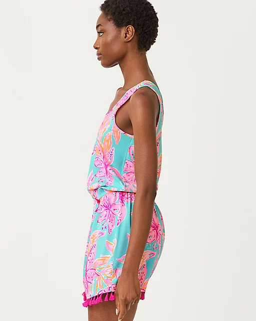 Lilly Pulitzer Jarrett Romper Surf Blue Bonita Blooms