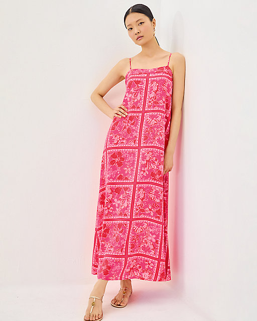 Lilly Pulitzer Jesslyn Silk Maxi Slip Dress Sun Shell Pink Big Party Engineered Woven Maxi