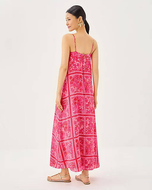 Lilly Pulitzer Jesslyn Silk Maxi Slip Dress Sun Shell Pink Big Party Engineered Woven Maxi