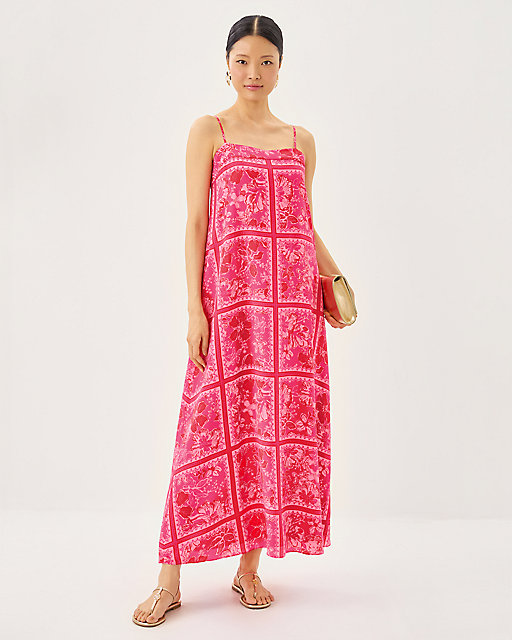 Lilly Pulitzer Jesslyn Silk Maxi Slip Dress Sun Shell Pink Big Party Engineered Woven Maxi
