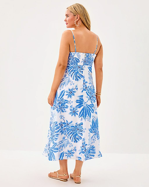 Lilly Pulitzer Jorgian Linen Midi Dress Resort White Jet Set Jungle