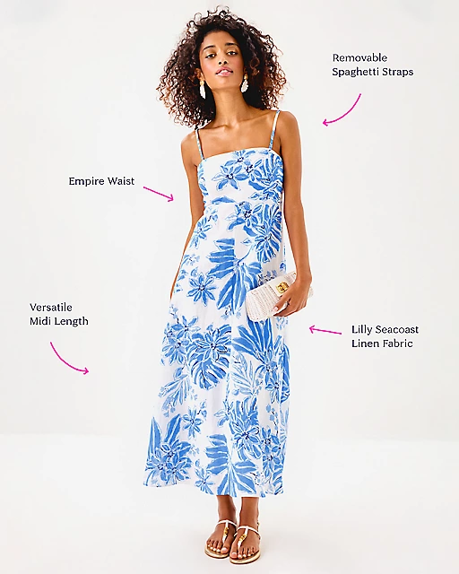 Lilly Pulitzer Jorgian Linen Midi Dress Resort White Jet Set Jungle