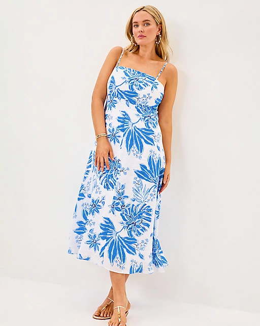 lilly pulitzer Jorgian Linen Midi Dress Resort White Jet Set Jungle