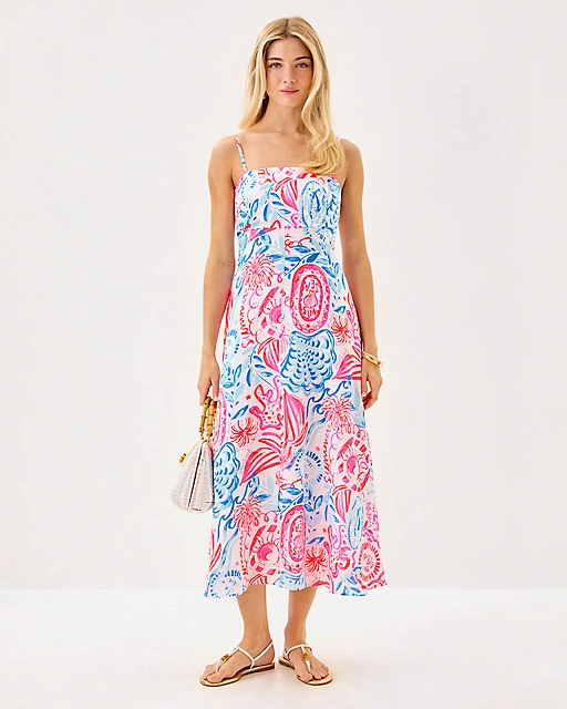 Lilly Pulitzer Jorgian Linen Midi Dress Resort White Sun Sea Sand