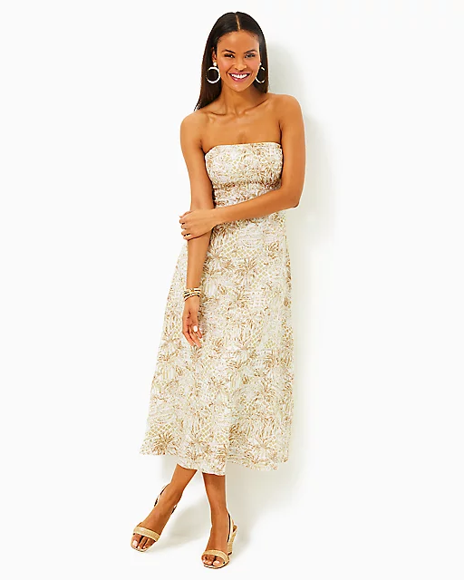 Lilly Pulitzer Jorgian Linen Midi Dress Sand Bar Palm Beach Paradise