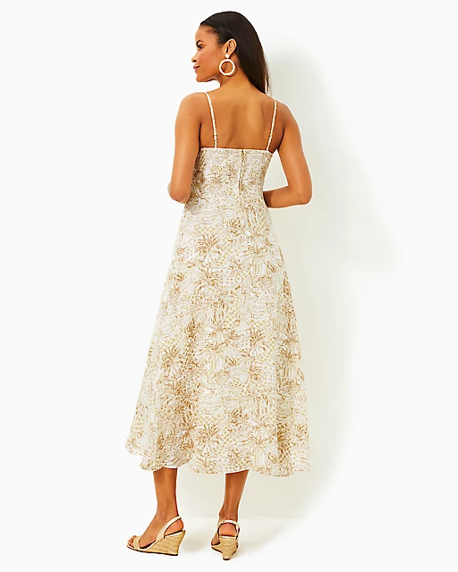 Lilly Pulitzer Jorgian Linen Midi Dress Sand Bar Palm Beach Paradise