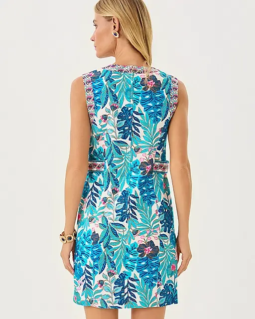 Lilly Pulitzer Juno Stretch Shift Dress Breezy Aqua Best Fronds Forever Engineered Shift