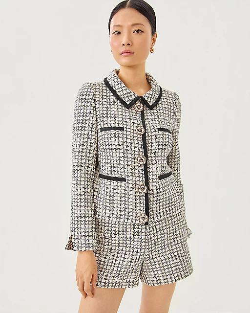Lilly Pulitzer Kalara Boucle Jacket Coconut Lurex Houndstooth Boucle