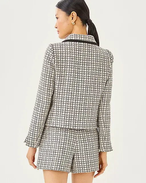 Lilly Pulitzer Kalara Jacket & Sarissa Short Boucle Set Coconut Lurex Houndstooth Boucle