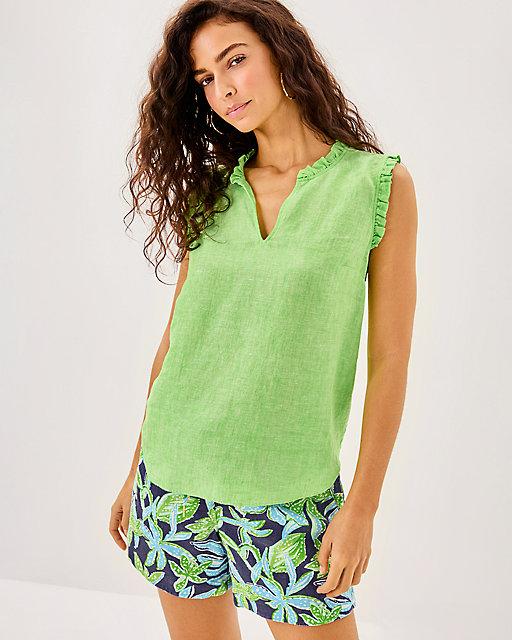 lilly pulitzer Kavalla Sleeveless Ruffle Top Crocodile Green X Resort White