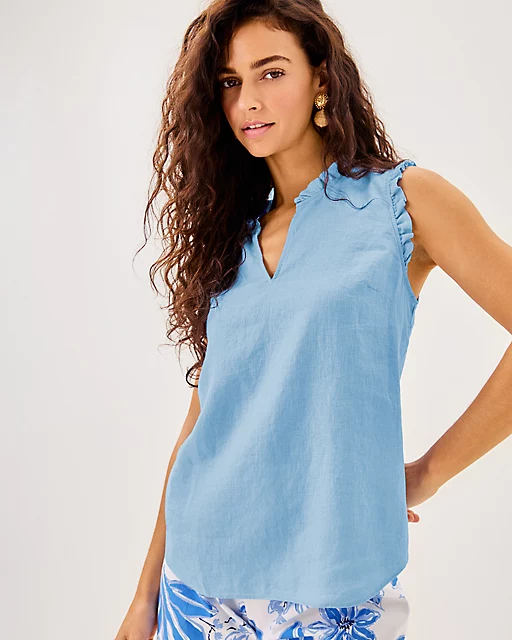 lilly pulitzer Kavalla Sleeveless Ruffle Top Jacaranda Blue