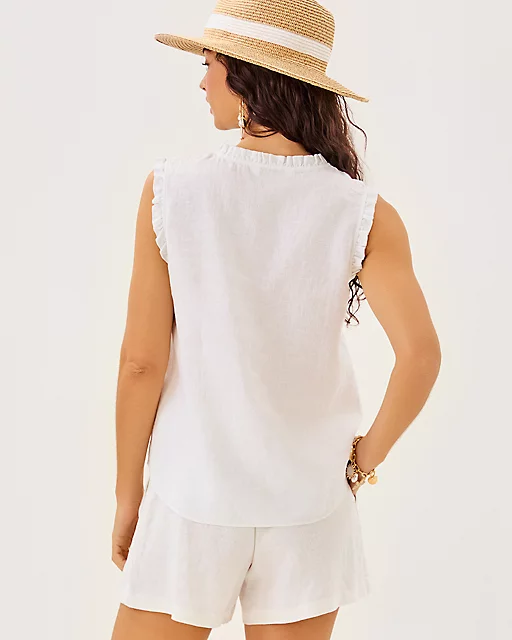 Lilly Pulitzer Kavalla Sleeveless Ruffle Top Resort White