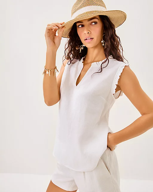 Lilly Pulitzer Kavalla Sleeveless Ruffle Top Resort White