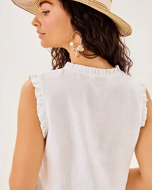 Lilly Pulitzer Kavalla Sleeveless Ruffle Top Resort White